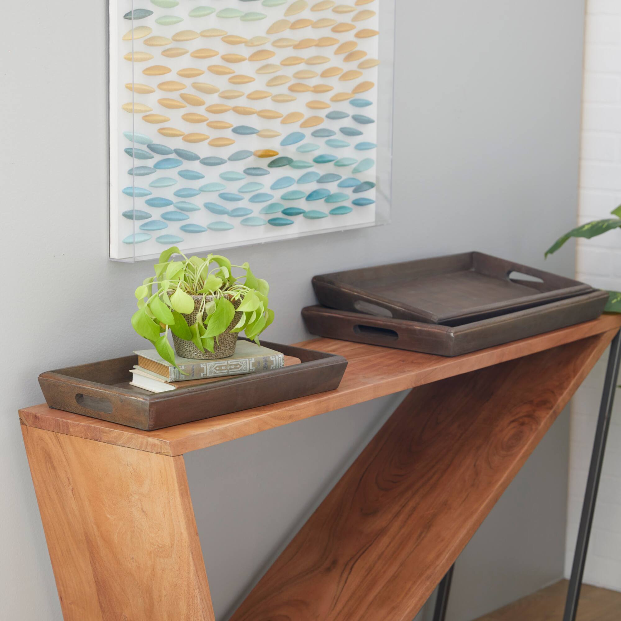 Brown Mango Wood Contemporary Tray Set
